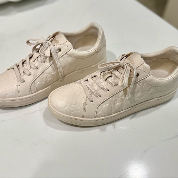 Coach Embossed Cream Leather Sneakers - Picture 3 of 4